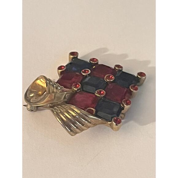 Vintage Rhinestones Mid-Century Brooch Gold-Tone Bow - Picture 5 of 10